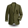 Olive green linen blazer with rolled sleeves and sunglasses in pocket, lightweight summer jacket