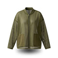 Olive green mesh zip-up jacket with front pockets, lightweight breathable design for active wear